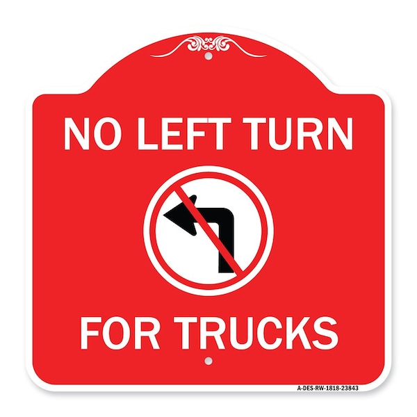 Signmission No Left Turn for Trucks W/ Graphic, Red & White Aluminum Sign, 18" x 18", RW-1818-23843 A-DES-RW-1818-23843 - main